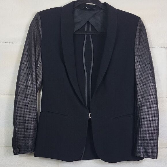 Rag & Bone Black Blazer with leather Sleeves. Size 0 - Picture 1 of 6